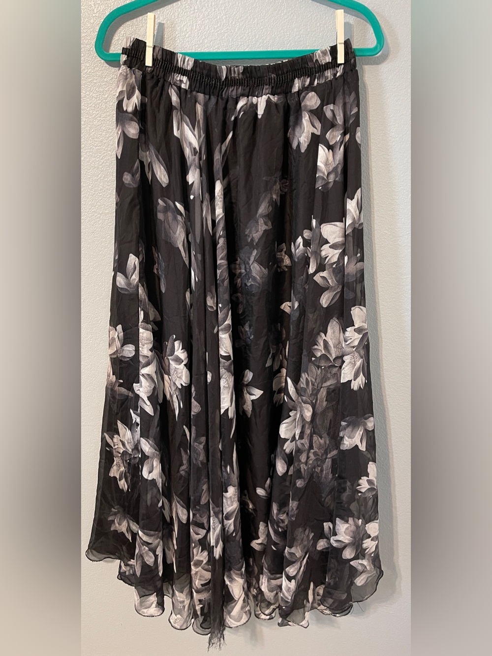 Afibi Black Gray Floral Chiffon Maxi Skirt Whimsigoth Fairy Grunge Boho Goth XS